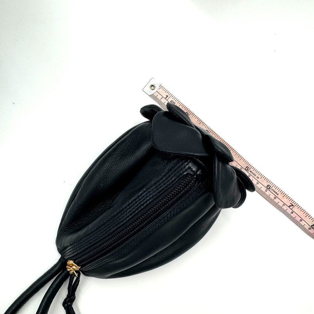 Loewe Anagram Flower Leather Black Wristlet Bag Charm Zipper Closure - Picture 4 of 11